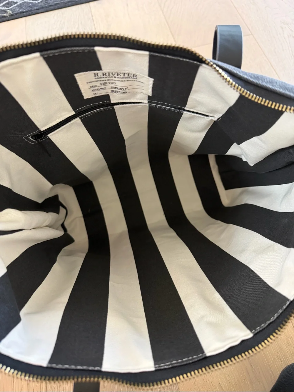 R. Riveter HARRIET TOTE BAG in Black Washed Canvas + Black Leather